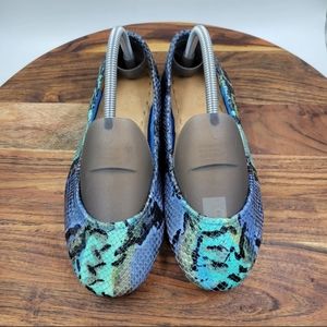 Tieks by Gavrieli Ballet Flat Shoes Women's 9 Azure Snake Print Leather Loafers